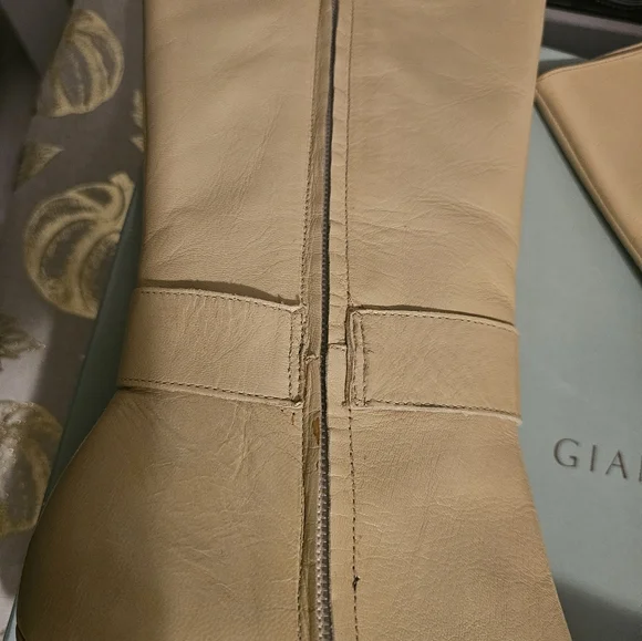 Gianni Bini New Cream Leather Heels Side Zip Fashion Buckle Strap Size 8M - Picture 7 of 9